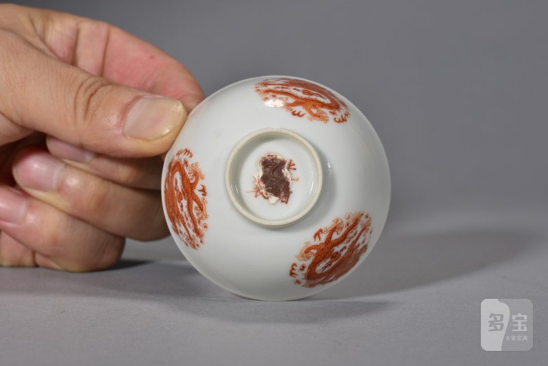 清光绪 矾红团龙纹杯 - 图4